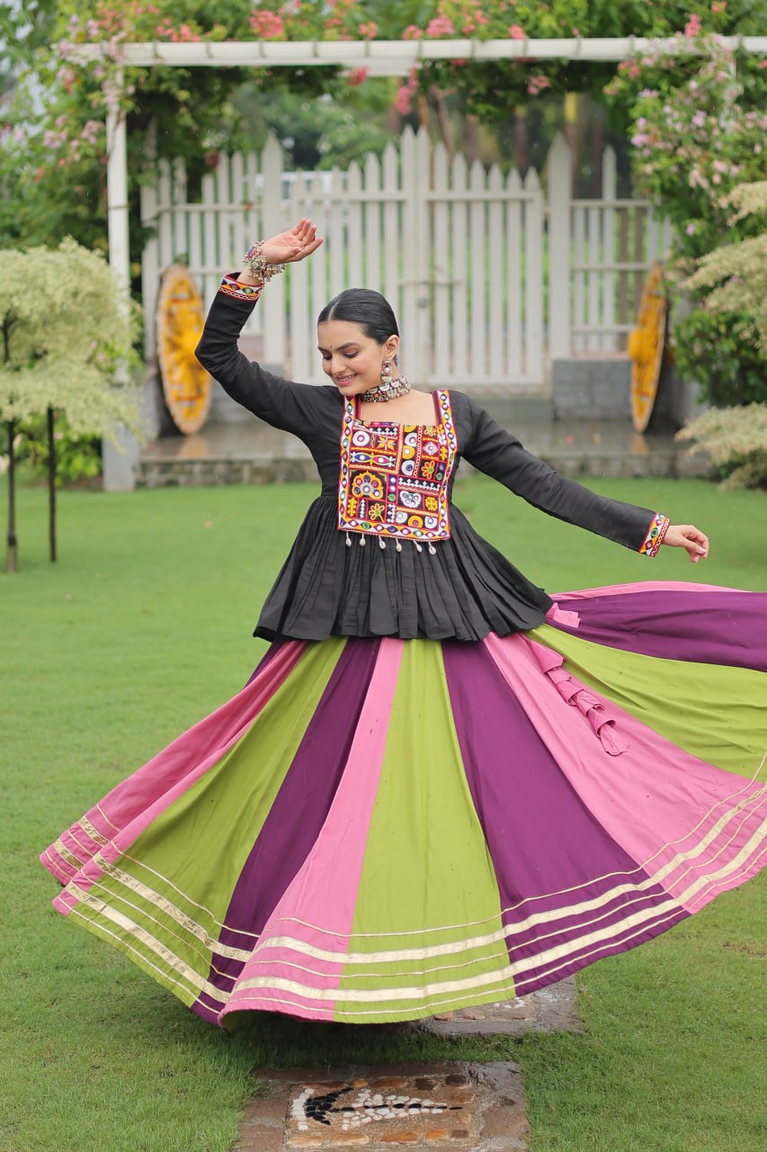 Navratri vibes Are traditional and spiritual, the Multi-colors Lehenga With Black Top