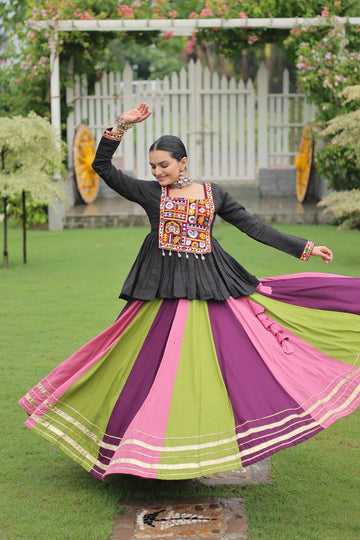 Navratri vibes Are traditional and spiritual, the Multi-colors Lehenga With Black Top