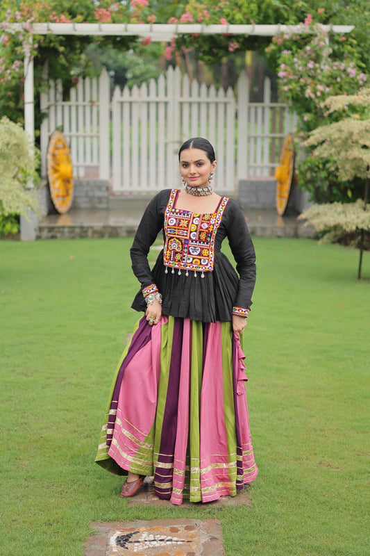 Navratri vibes Are traditional and spiritual, the Multi-colors Lehenga With Black Top