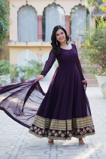 Faux Blooming Gown with Dupatta With Attractive Embroidered work