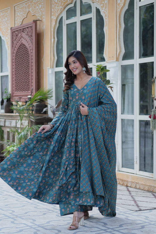 premium readymade gown with pant  & dupatta set