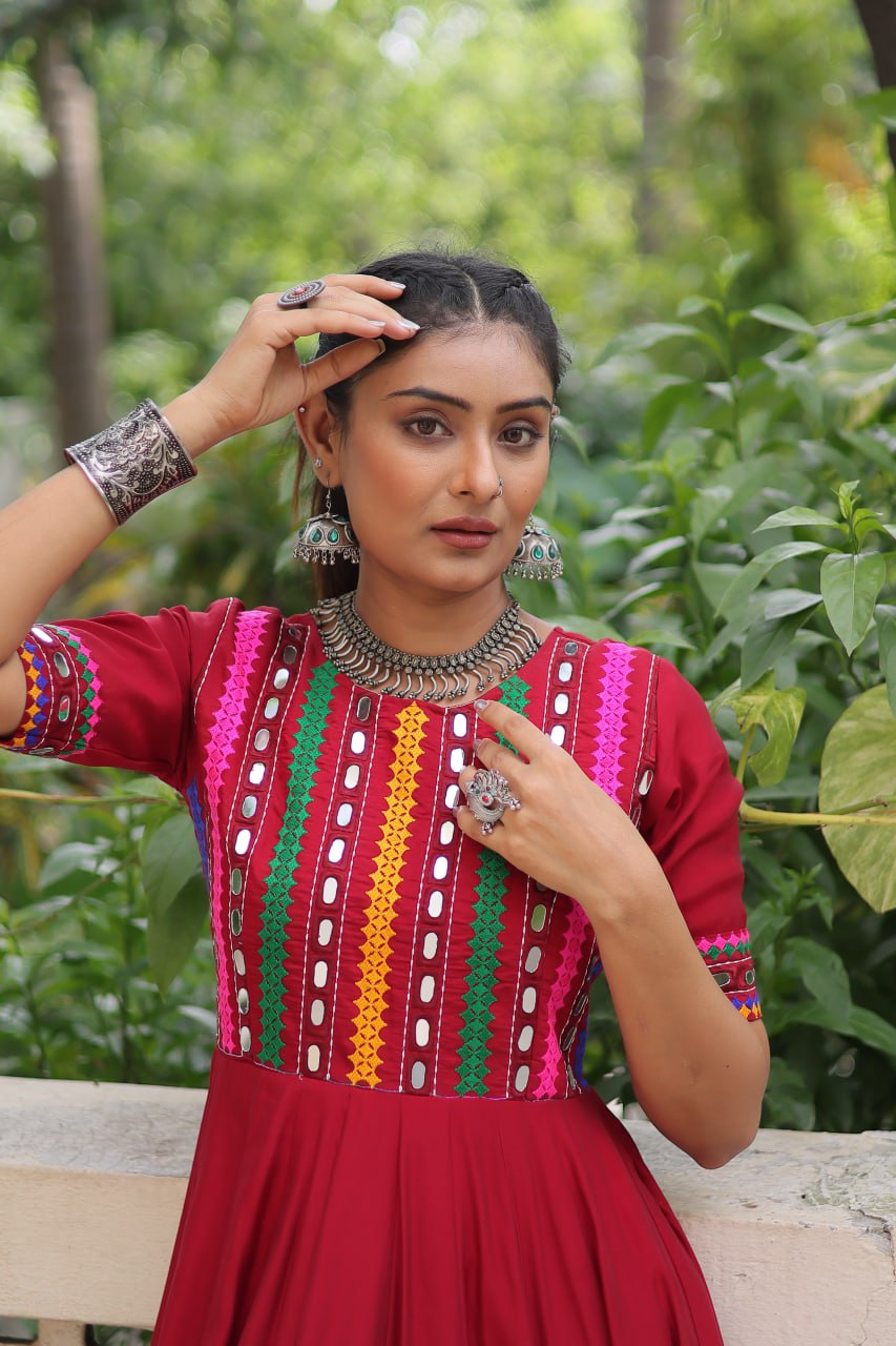 Roman With multicolor Thread and Mirror Work