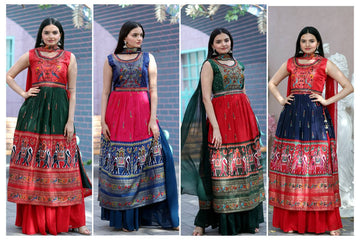 Dola Silk with Patola Designer Foil Print and Hand mirror work, attached with  latakan