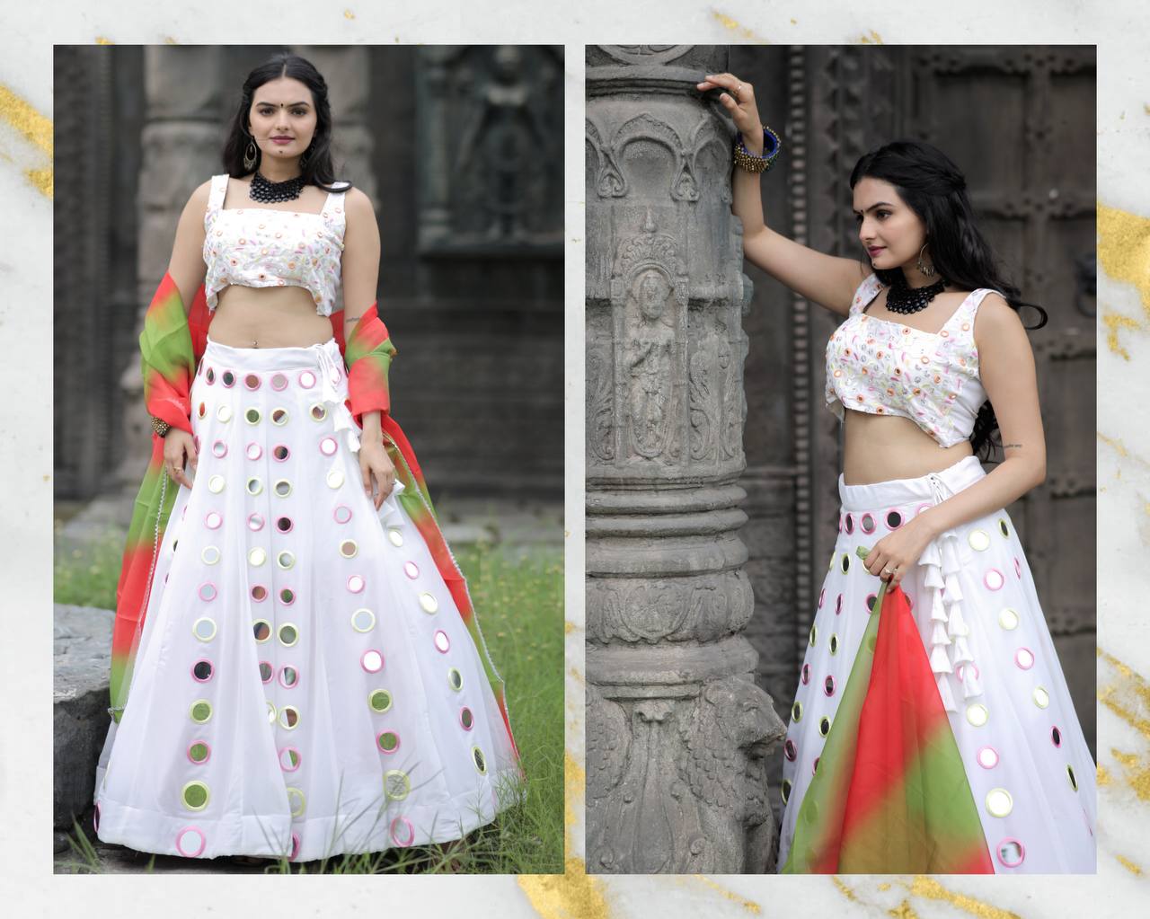 Fox Georgette with Real Mirror work