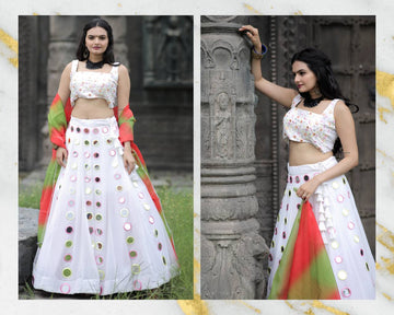 Fox Georgette with Real Mirror work