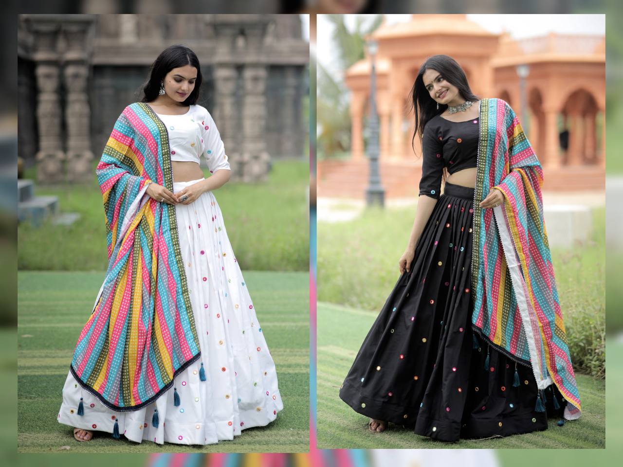 Attractive Rayon Real Mirror Works Lehenga Choli Dupatta Set