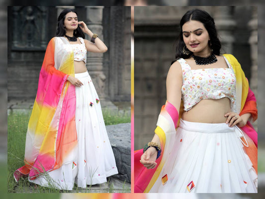 Fox Georgette with Real Mirror work