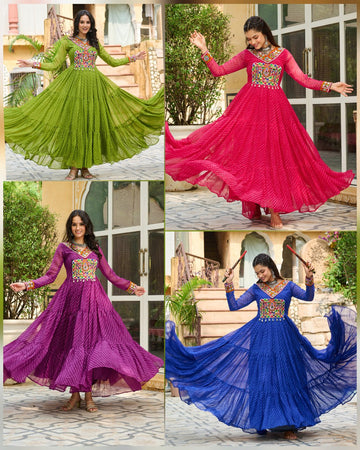 Laheriya Print work with kutchi patchework in Faux Georgette