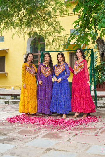 Bandhani Print work with kutchi patch work in Faux Georgette