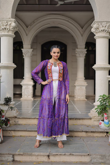 Bandhani Print work with kutchi patchwork in Faux Georgette kurti