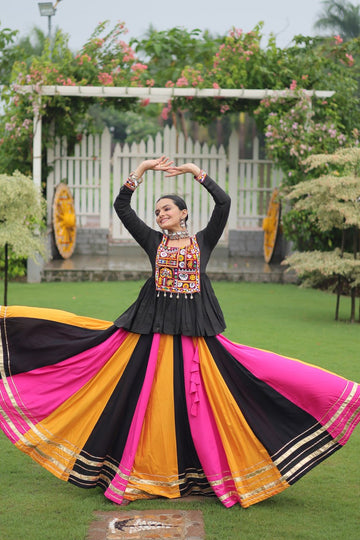 Navratri vibes Are traditional and spiritual, the Multi-colors Lehenga With Black Top