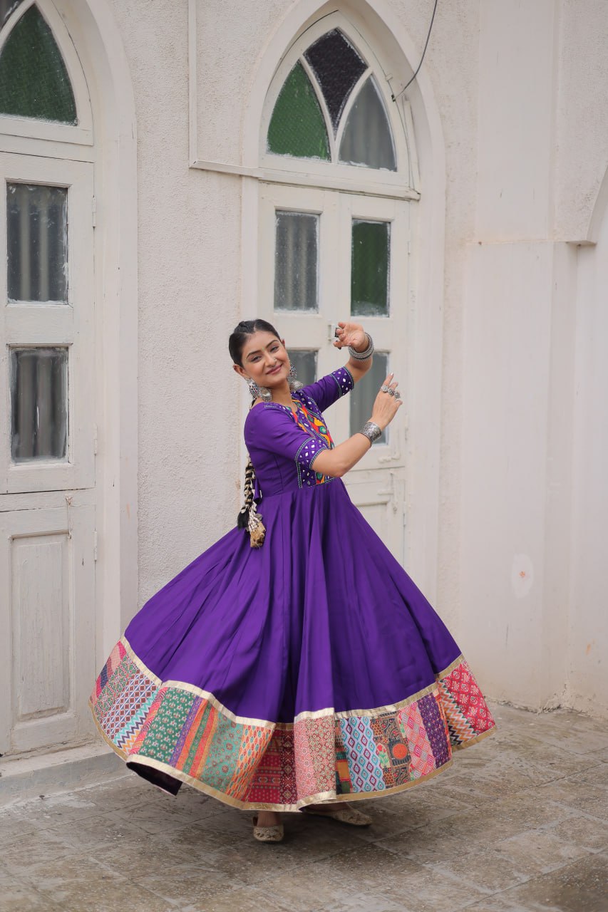 Roman With multicolor Thread with mirror work & Maslin Crochet Print Work