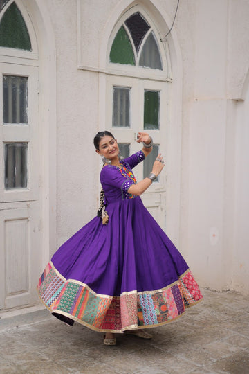 Roman With multicolor Thread with mirror work & Maslin Crochet Print Work