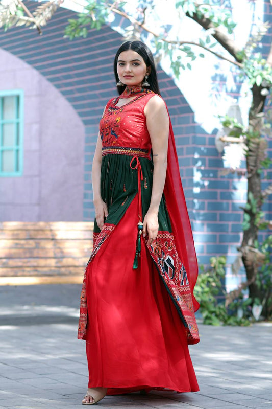 Dola Silk with Patola Designer Foil Print and Hand mirror work, attached with  latakan