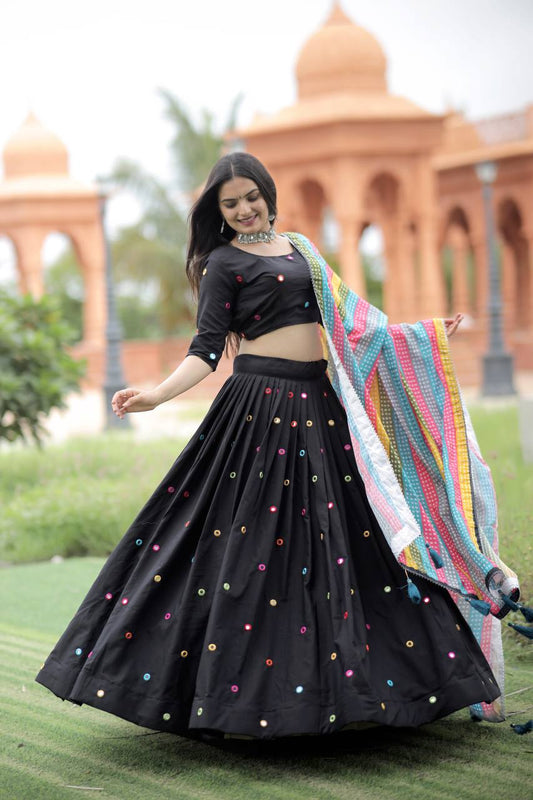 Attractive Rayon Real Mirror Works Lehenga Choli Dupatta Set
