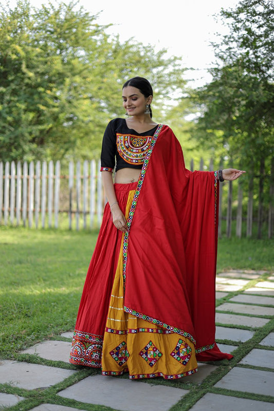 Attractive multiple fabric combination Lehenga & Choli Dupatta Set