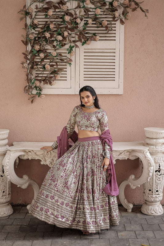 Onion Pink Coloured Georgette with Sequence Work Woman Designer Party wear Lehenga Choli with Dupatta