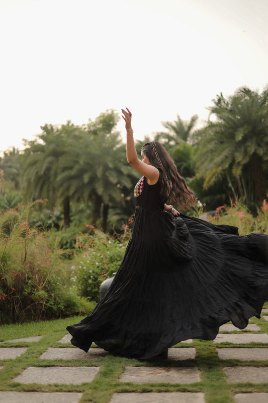 Navaratri Collection Black Colour Reyon Fabric with Kutchi Gamthi Work