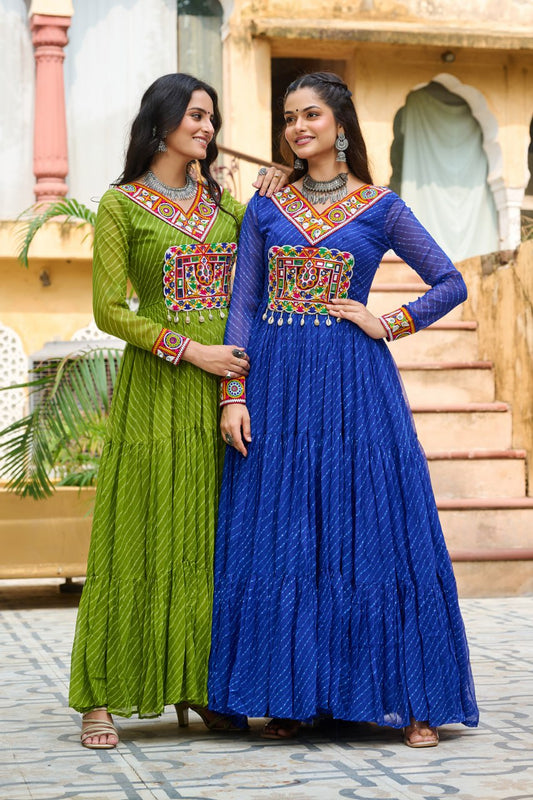 Laheriya Print work with kutchi patchework in Faux Georgette