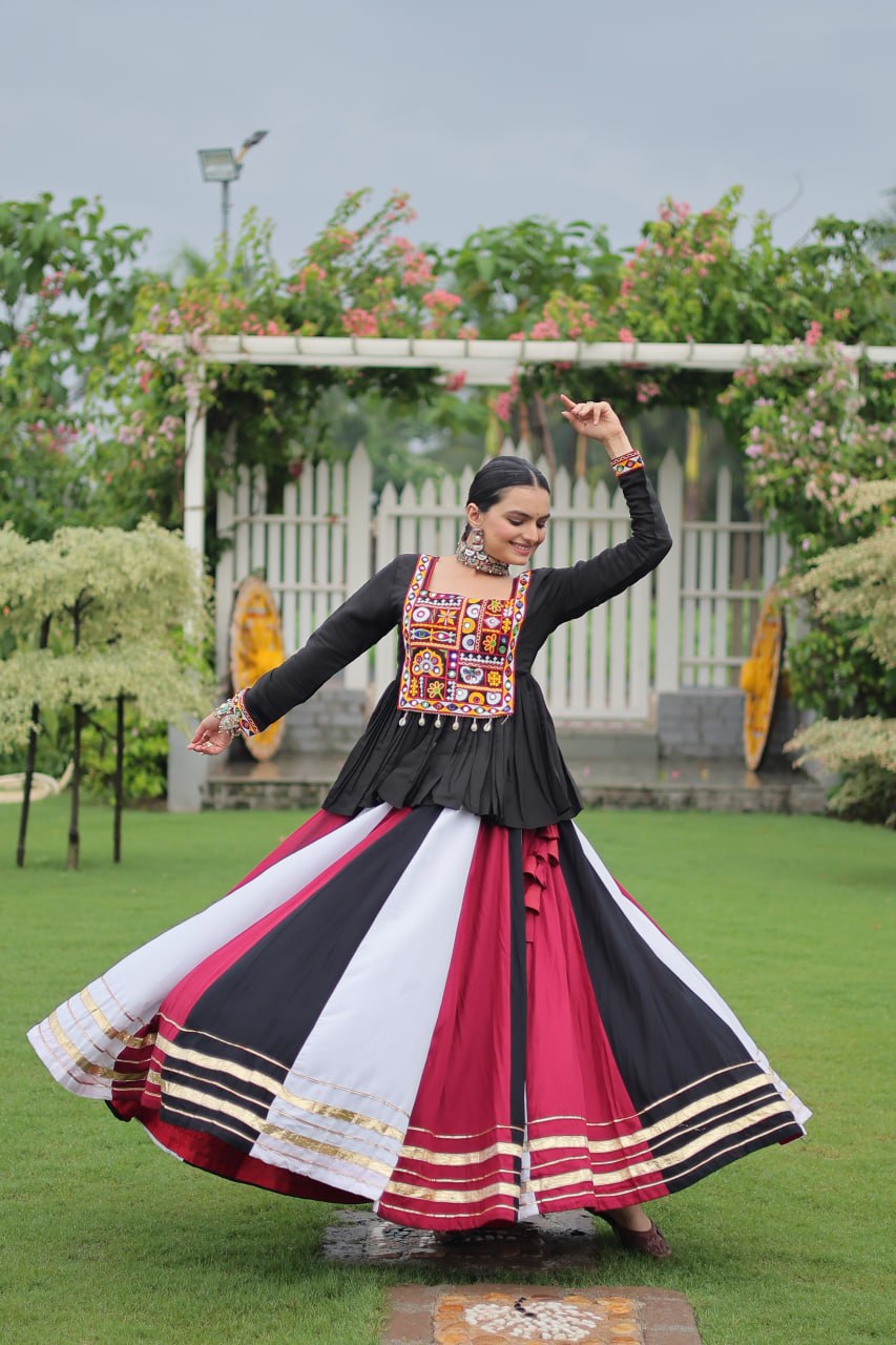 Navratri vibes Are traditional and spiritual, the Multi-colors Lehenga With Black Top