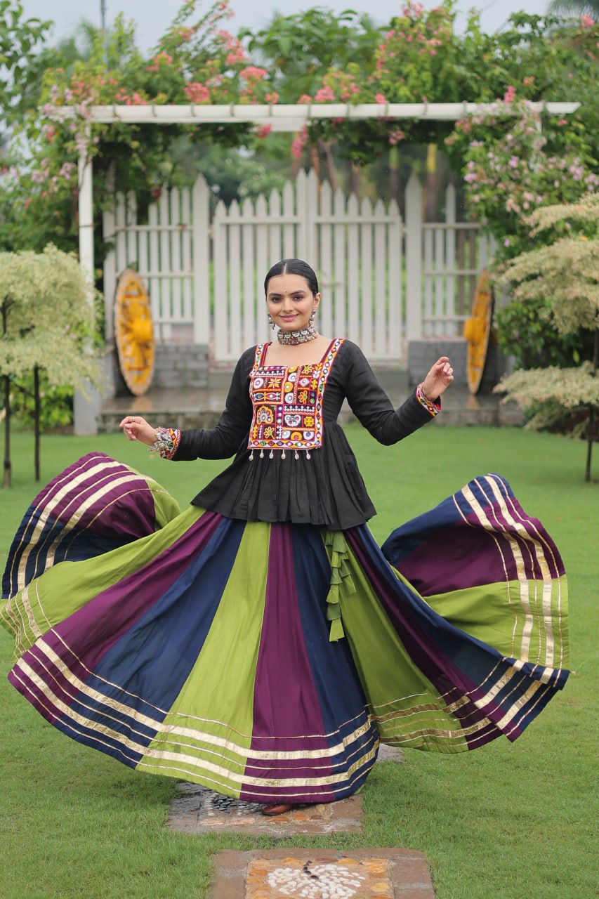 Navratri vibes Are traditional and spiritual, the Multi-colors Lehenga With Black Top