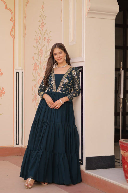 Faux Blooming With Sequins & Zari Embroidered work