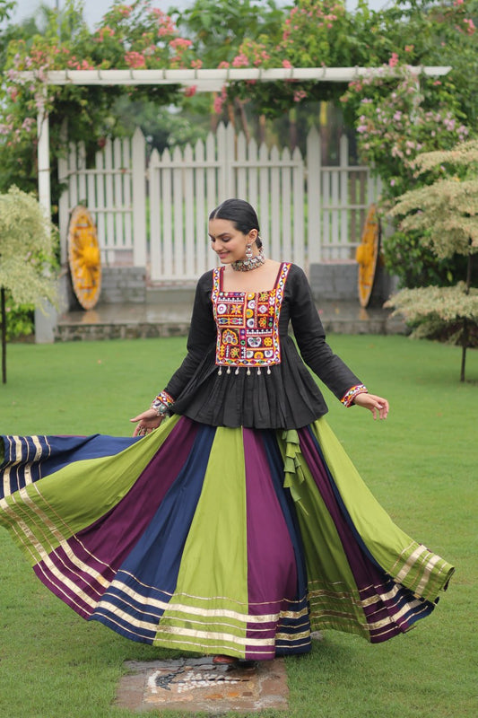 Navratri vibes Are traditional and spiritual, the Multi-colors Lehenga With Black Top