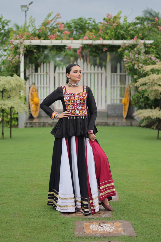 Navratri vibes Are traditional and spiritual, the Multi-colors Lehenga With Black Top