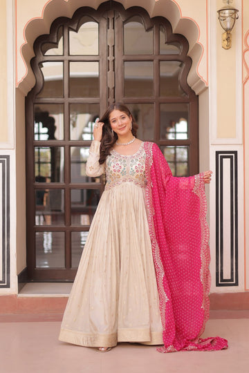 Cosmos weaving Jequard with Pearl Beads Embroidered work with pink Dupatta