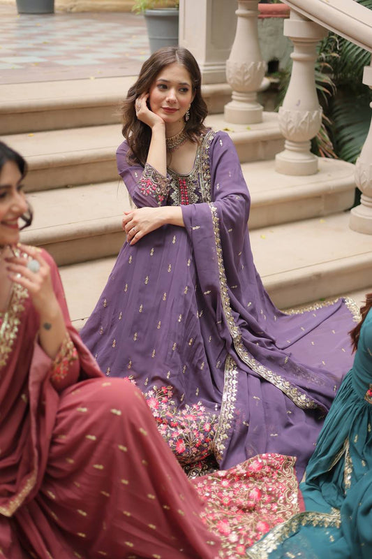 Get ready to shine with these stunning outfit Made from Faux Georgette And Sequins Embroidered Work