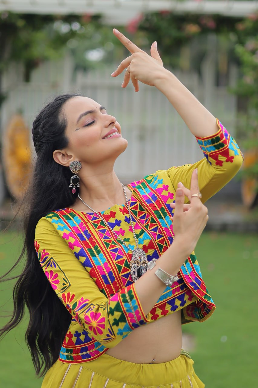 Navratri vibes Are traditional and spiritual, And focus on the fun festive aspects of the festival, So Choose the Different colors Lehenga With Top