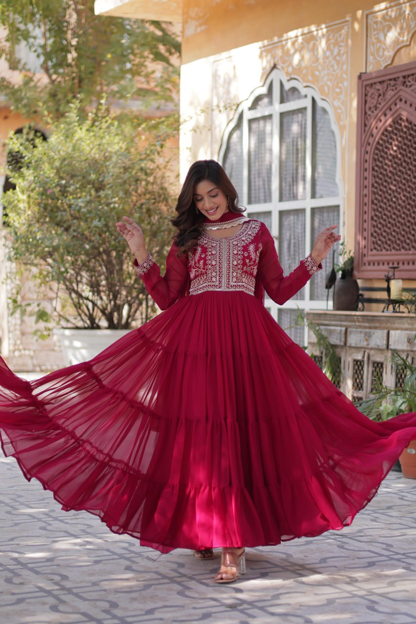 Faux Blooming Georgette With Attractive embroidered Pearl Work