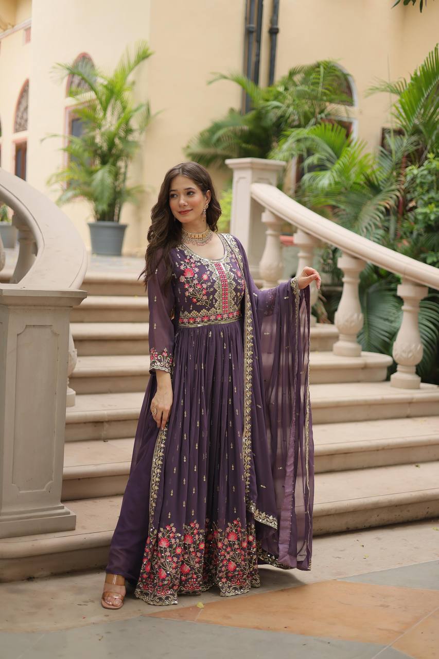 Get ready to shine with these stunning outfit Made from Faux Georgette And Sequins Embroidered Work