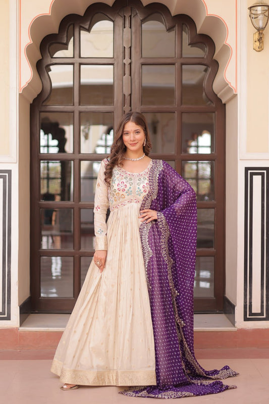 Cosmos weaving Jequard with Pearl Beads Embroidered work with purple dupatta